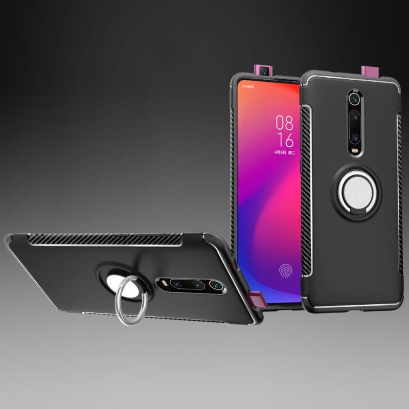 Case Kuoret Xiaomi Mi 9T / Mi 9T Pro Punainen Musta Puhelinkuoret Hiilikuituinen Magneettirengas