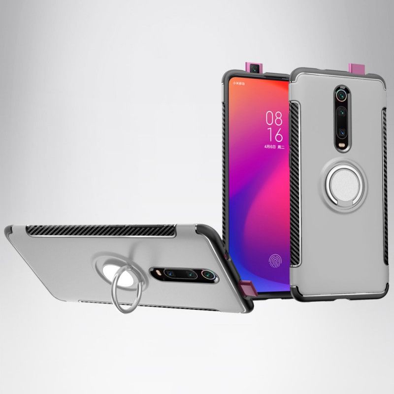 Case Kuoret Xiaomi Mi 9T / Mi 9T Pro Punainen Musta Puhelinkuoret Hiilikuituinen Magneettirengas