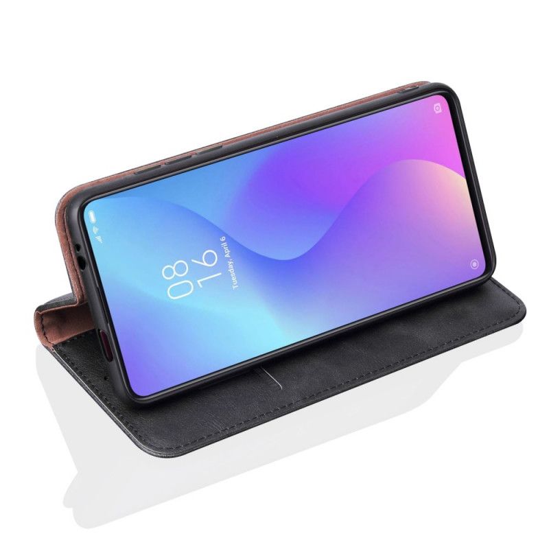 Flip Kotelot Xiaomi Mi 9T / Mi 9T Pro Punainen Musta Ommeltu Nahkaefekti