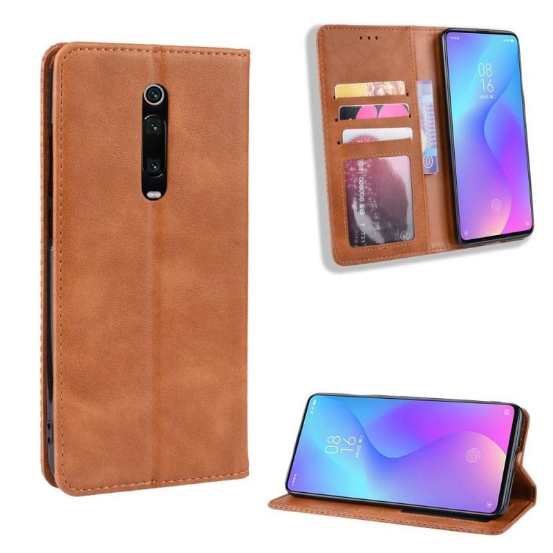 Flip Kotelot Xiaomi Mi 9T / Mi 9T Pro Punainen Musta Tyylitelty Tekonahka