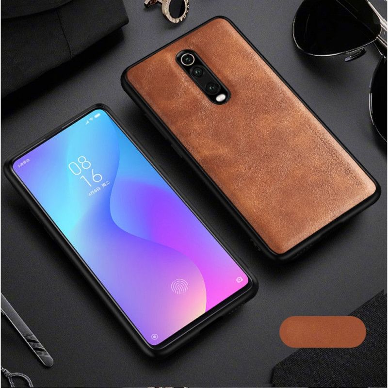 Kuori Xiaomi Mi 9T / Mi 9T Pro Ruskea Musta Vintage Nahkaefekti Suojakuori