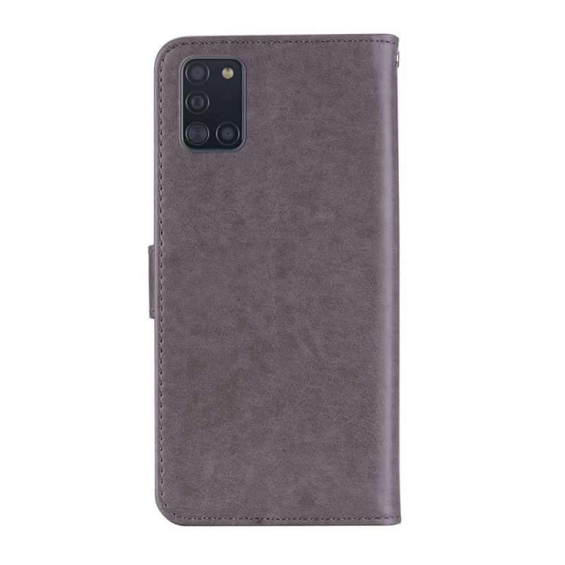 Flip Case Samsung Galaxy A31 Punainen Harmaa Pöllö Mandala Ja Remmi