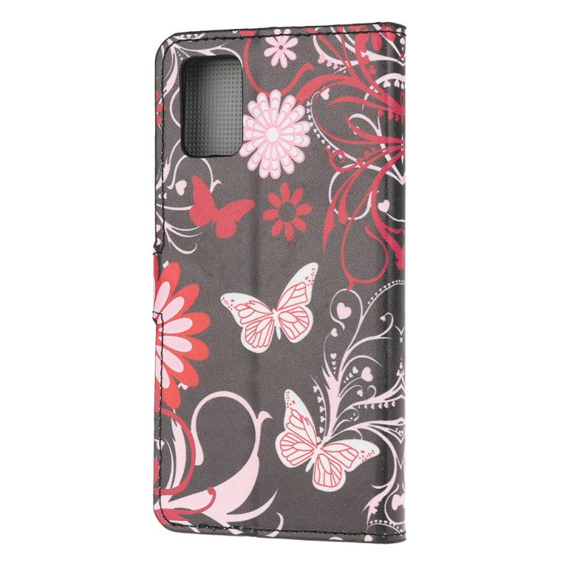 Flip Case Samsung Galaxy A31 Valkoinen Musta Modernit Perhoset