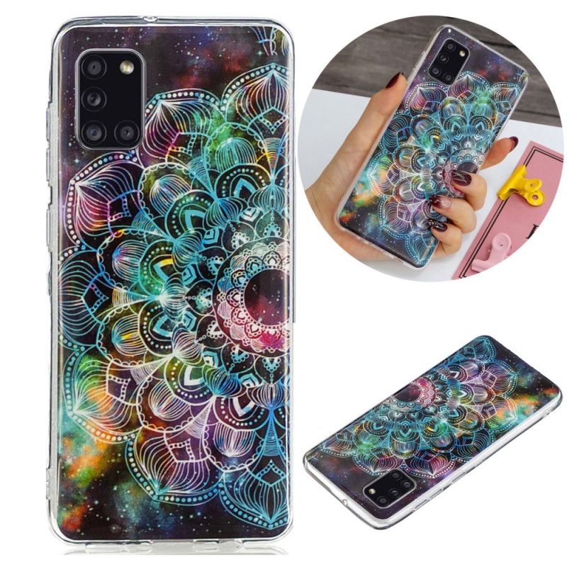 Kuori Samsung Galaxy A31 Tummanpunainen Musta Fluoresoiva Kukka-Sarja