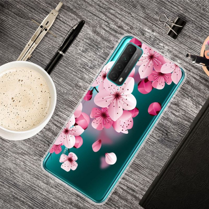 Kuori Huawei P Smart 2021 Suuret Vaaleanpunaiset Kukat