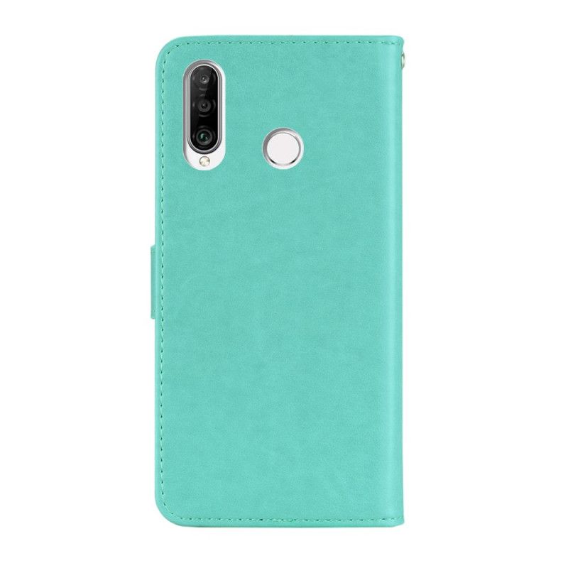 Flip Case Huawei Y6p Punainen Harmaa Pöllö Mandala Ja Remmi