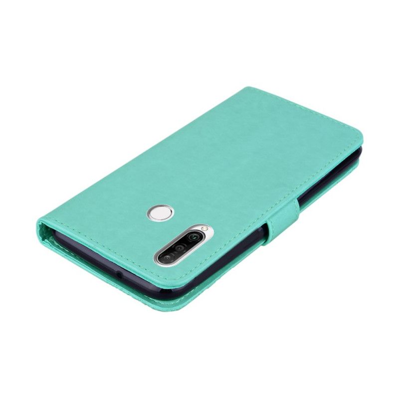 Flip Case Huawei Y6p Punainen Harmaa Pöllö Mandala Ja Remmi