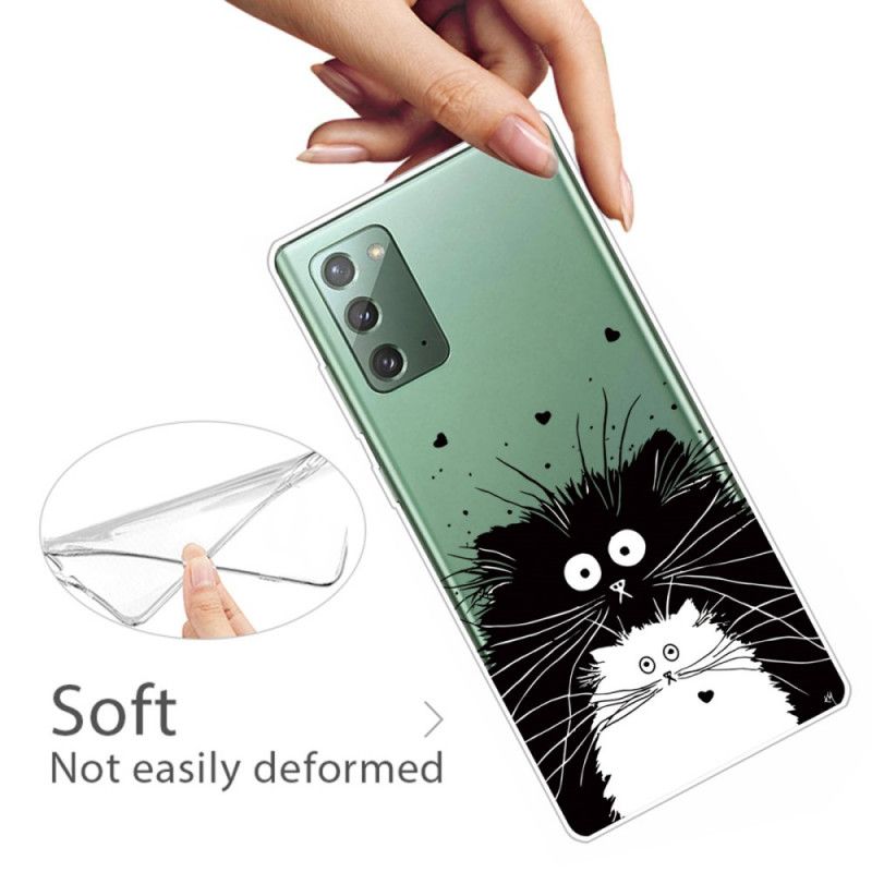 Case Kuoret Samsung Galaxy Note 20 Valkoinen Musta Puhelinkuoret Katsella Kissoja