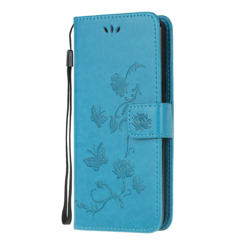 Flip Case Samsung Galaxy Note 20 Harmaa Musta Perhosia Ja Stringikukkia