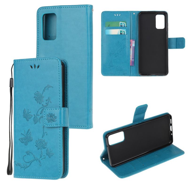 Flip Case Samsung Galaxy Note 20 Harmaa Musta Perhosia Ja Stringikukkia