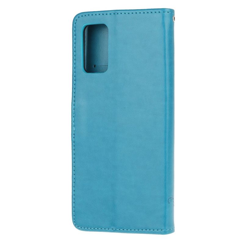 Flip Case Samsung Galaxy Note 20 Harmaa Musta Perhosia Ja Stringikukkia