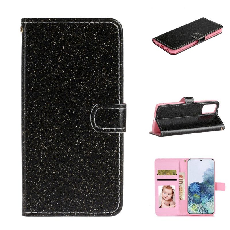 Flip Case Samsung Galaxy Note 20 Punainen Musta Paljetteja