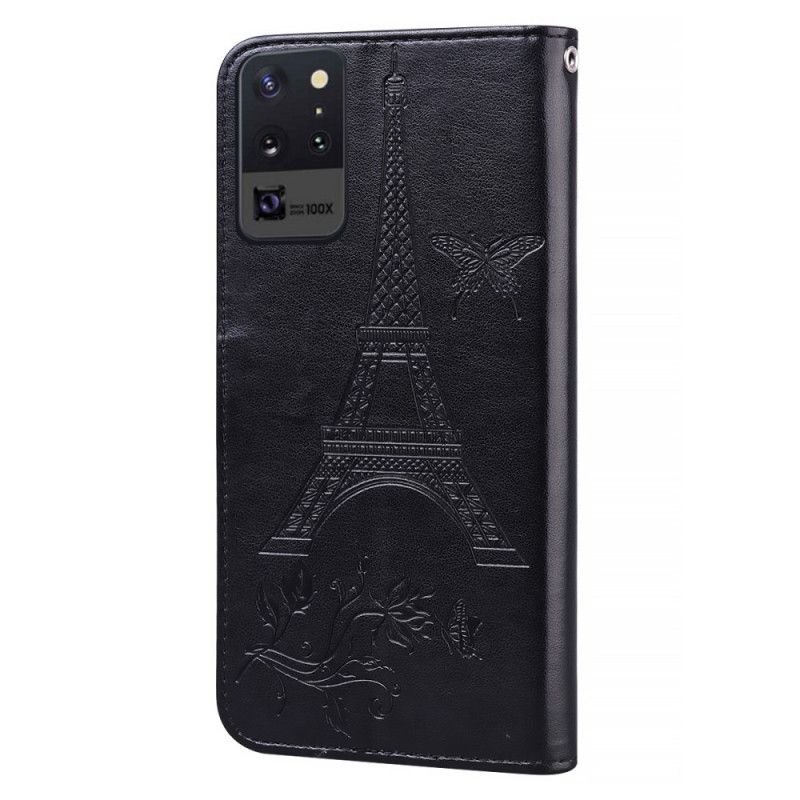 Kotelot Samsung Galaxy Note 20 Oranssi Musta Eiffel-Tornin Nahkatyyli