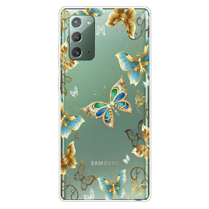 Kuori Samsung Galaxy Note 20 Kulta Tummansininen Perhosia Suojakuori