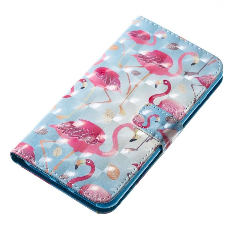 Flip Case iPhone 7 Plus / 8 Plus Vaaleansininen Valkoinen Useita Flamingoja