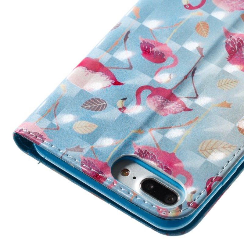 Flip Case iPhone 7 Plus / 8 Plus Vaaleansininen Valkoinen Useita Flamingoja