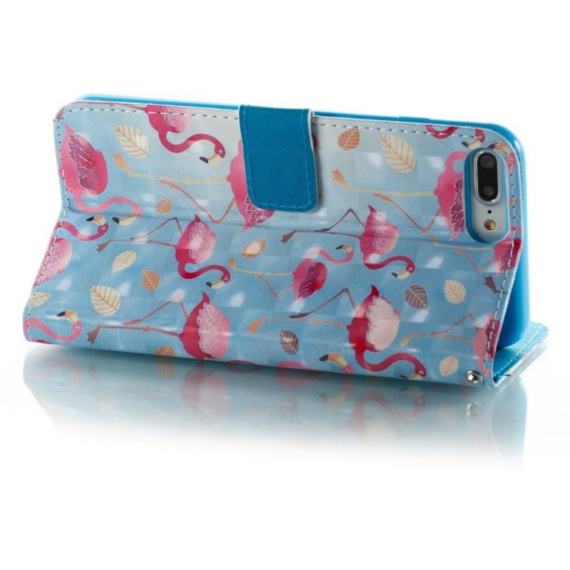 Flip Case iPhone 7 Plus / 8 Plus Vaaleansininen Valkoinen Useita Flamingoja