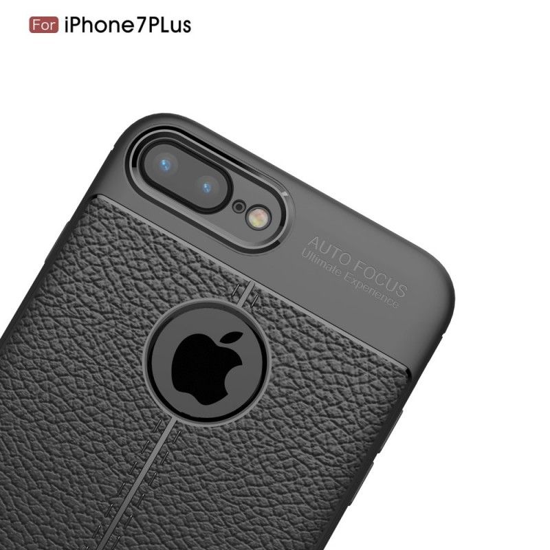 Kuori iPhone 7 Plus / 8 Plus Tummansininen Musta Kaksilinjainen Litsi Nahkainen Vaikutus