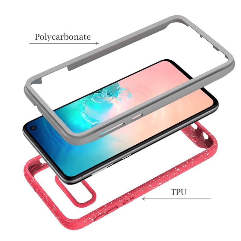 Case Kuoret Samsung Galaxy S10e Vaaleanpunainen Valkoinen Puhelinkuoret Kimallusreunan Muotoilu