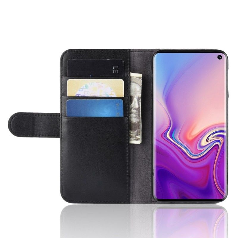 Nahkakotelo Samsung Galaxy S10e Ruskea Musta Puhelinkuoret Halkaistu Nahka