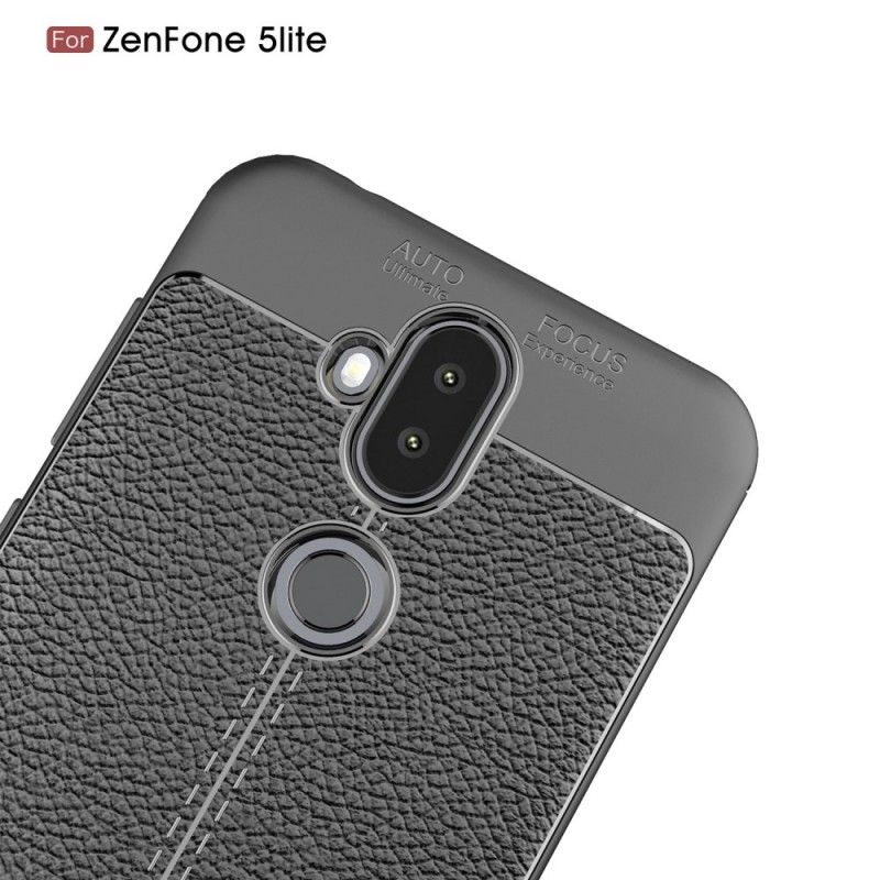 Kuori Asus ZenFone 5 Lite Harmaa Musta Kaksilinjainen Litsi Nahkainen Vaikutus