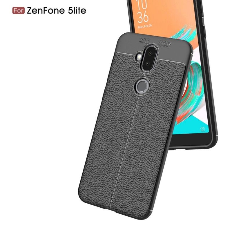 Kuori Asus ZenFone 5 Lite Harmaa Musta Kaksilinjainen Litsi Nahkainen Vaikutus