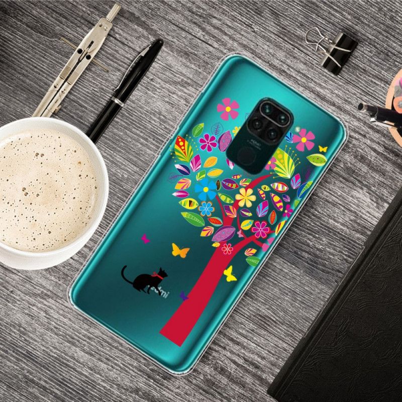 Kuori Xiaomi Redmi Note 9 Puhelinkuoret Kissa Värillisen Puun Alla