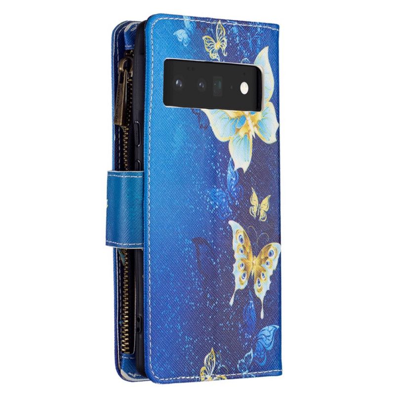 Flip Kotelot Google Pixel 6 Pro Butterfly-vetoketjullinen Tasku