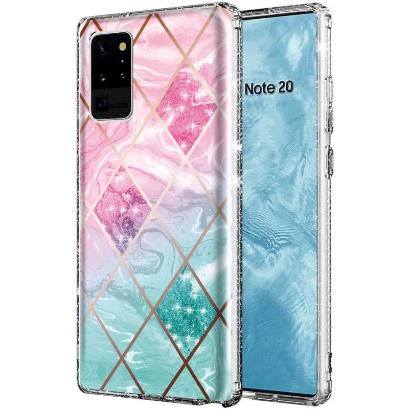 Case Kuoret Samsung Galaxy Note 20 Ultra Syaani Vaaleanpunainen Puhelinkuoret Marmorinen Kimallus Laatoissa