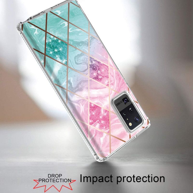 Case Kuoret Samsung Galaxy Note 20 Ultra Syaani Vaaleanpunainen Puhelinkuoret Marmorinen Kimallus Laatoissa