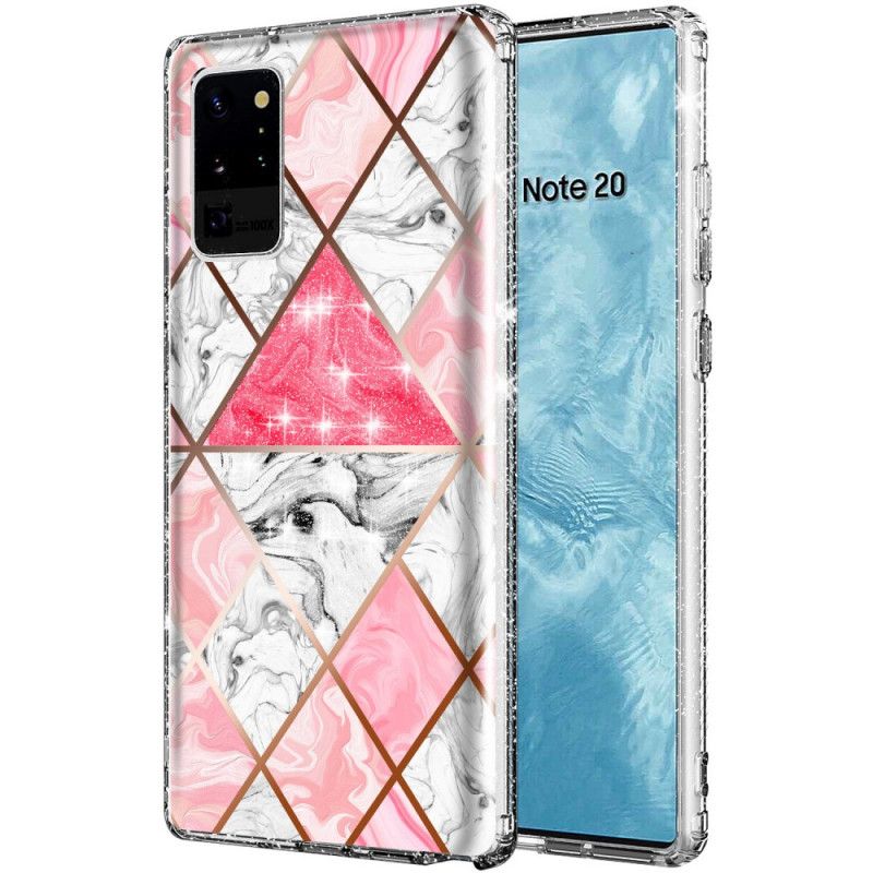 Case Kuoret Samsung Galaxy Note 20 Ultra Syaani Vaaleanpunainen Puhelinkuoret Marmorinen Kimallus Laatoissa