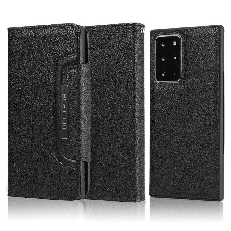 Flip Case Samsung Galaxy Note 20 Ultra Punainen Musta Irrotettava Litsi Nahka