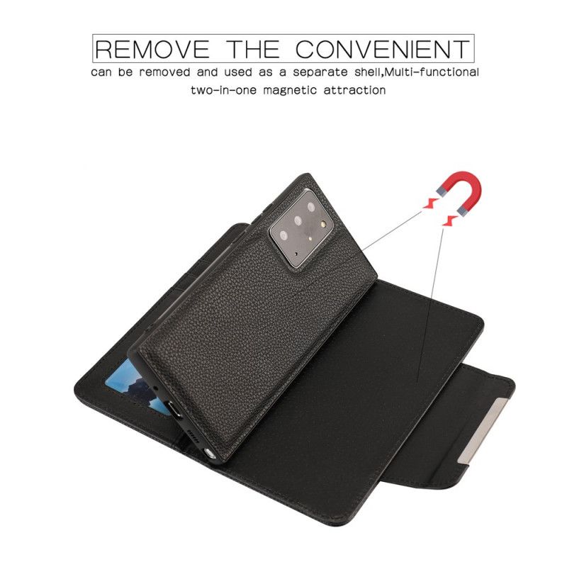 Flip Case Samsung Galaxy Note 20 Ultra Punainen Musta Irrotettava Litsi Nahka