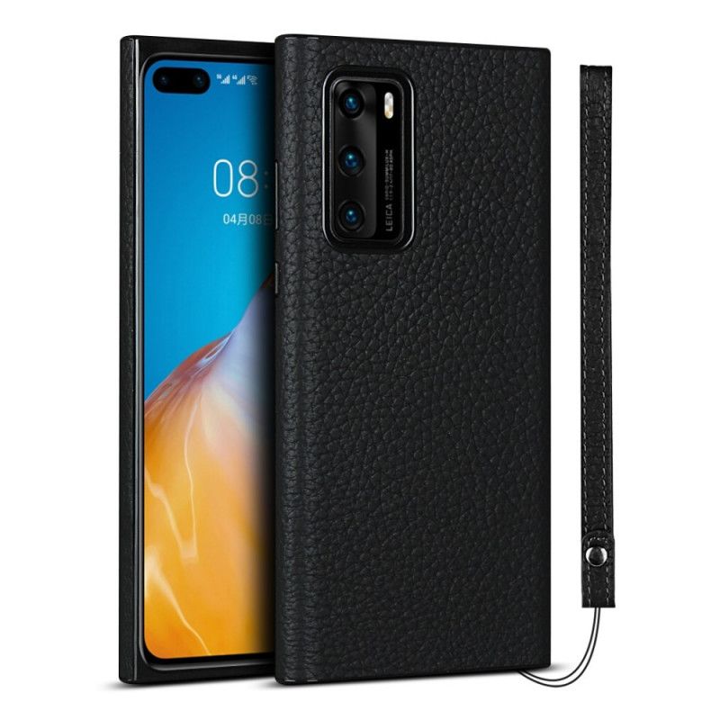 Case Kuoret Huawei P40 Harmaa Musta Puhelinkuoret Aitoa Litsi Nahkaa Hihnalla