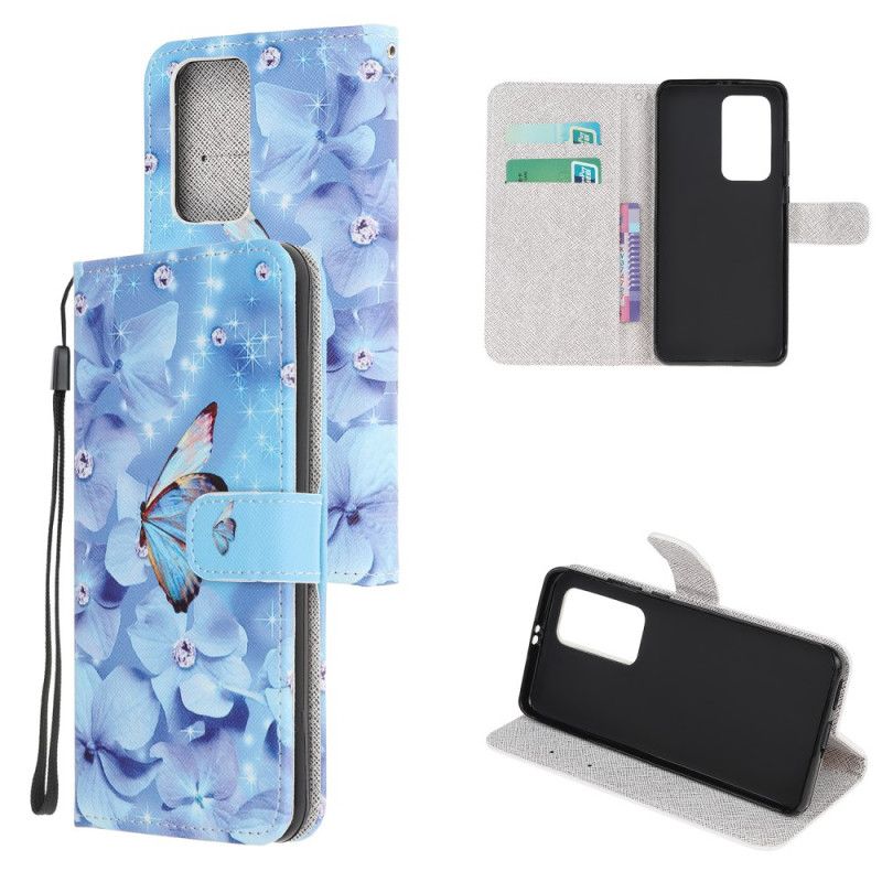 Flip Case Huawei P40 Timanttiperhosia. Joissa On Remmi