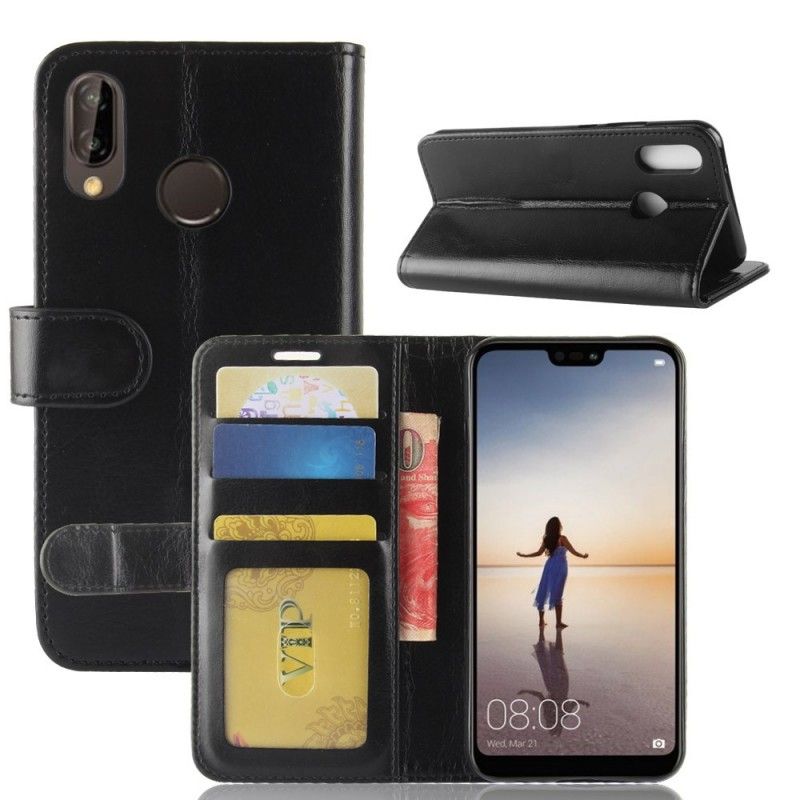 Flip Case Huawei P20 Lite Valkoinen Musta Erittäin Tekonahka