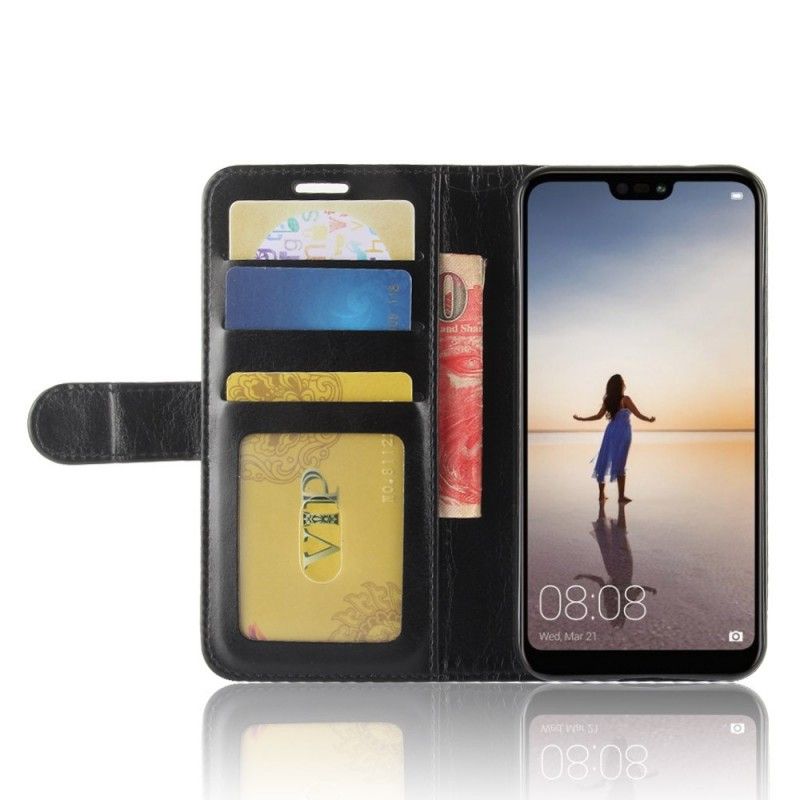 Flip Case Huawei P20 Lite Valkoinen Musta Erittäin Tekonahka