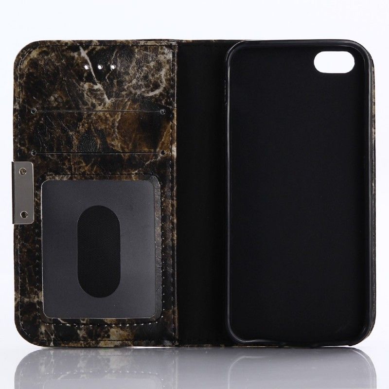 Flip Case iPhone 5 / 5S / SE Valkoinen Musta Marmori