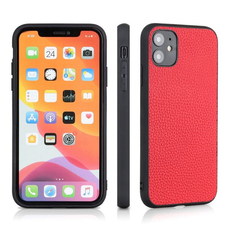 Case Kuoret iPhone 12 Pro Max Punainen Musta Puhelinkuoret Aitoa Litsi Nahkaa