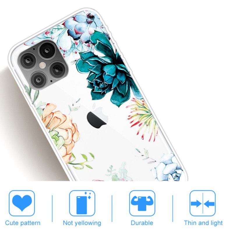 Kuori iPhone 12 Pro Max Läpinäkyvät Vesiväri Kukat