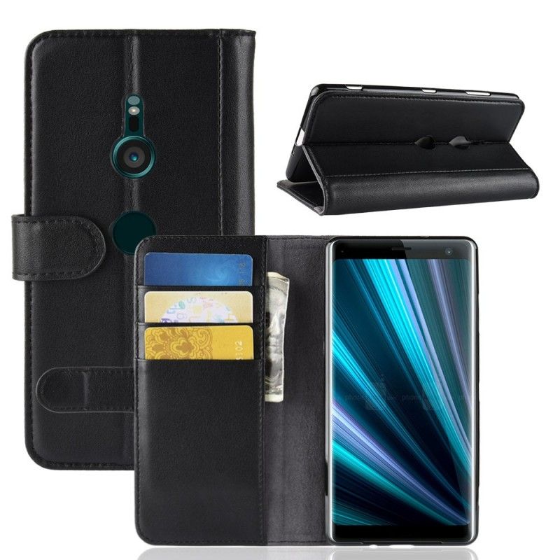 Flip Case Sony Xperia XZ3 Ruskea Musta Halkaistu Nahka