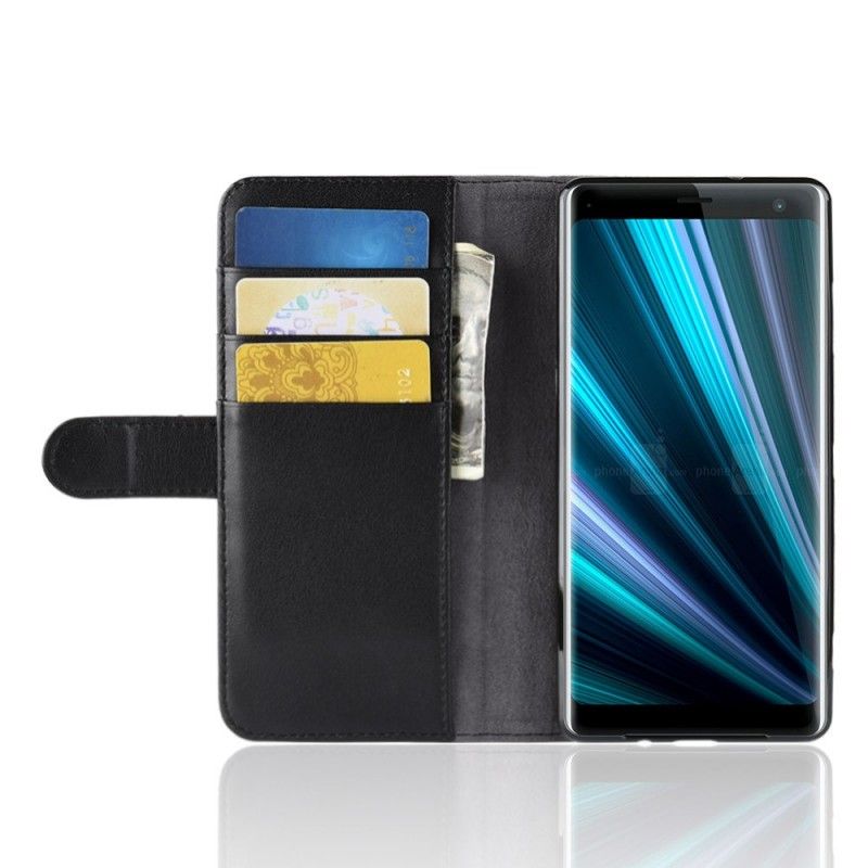 Flip Case Sony Xperia XZ3 Ruskea Musta Halkaistu Nahka