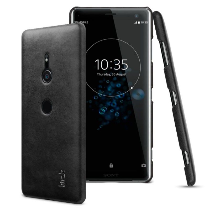 Kuori Sony Xperia XZ3 Puu - Tummanruskea Musta Imak Ruiyi -Sarjan Nahkaefekti