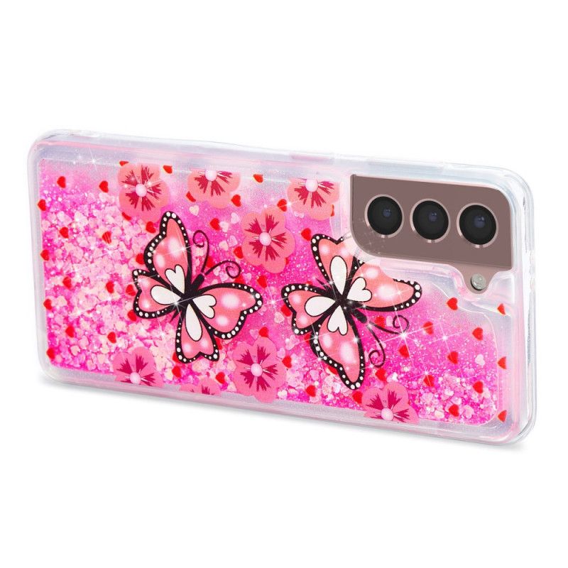 Kuori Samsung Galaxy S24 Plus 5g Red Butterflies Liquid Glitter