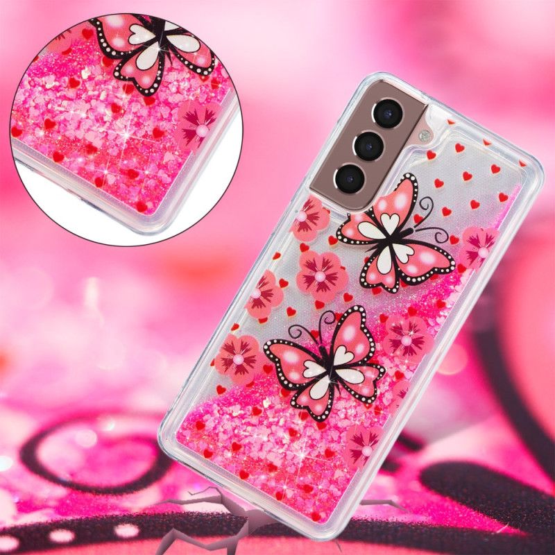 Kuori Samsung Galaxy S24 Plus 5g Red Butterflies Liquid Glitter