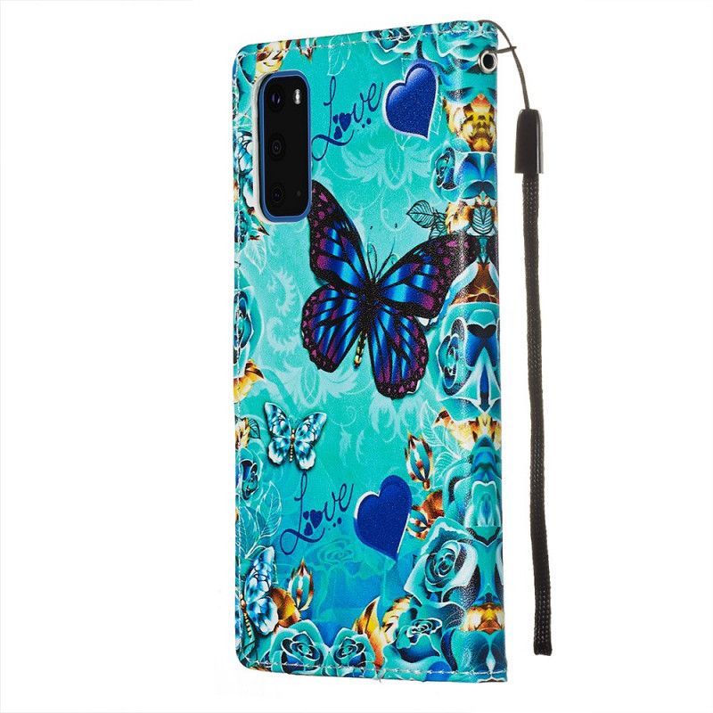 Flip Case Samsung Galaxy S20 Kultaiset Perhoset