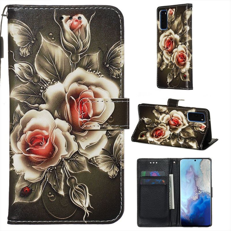 Flip Case Samsung Galaxy S20 Kultaiset Ruusut