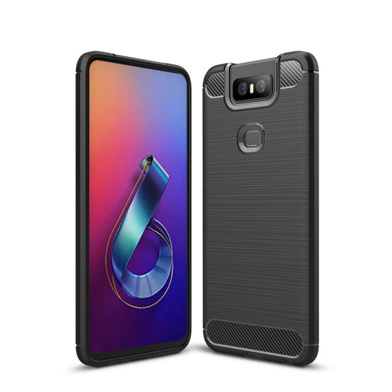 Kuori Asus ZenFone 6 Punainen Musta Harjattu Hiilikuitu