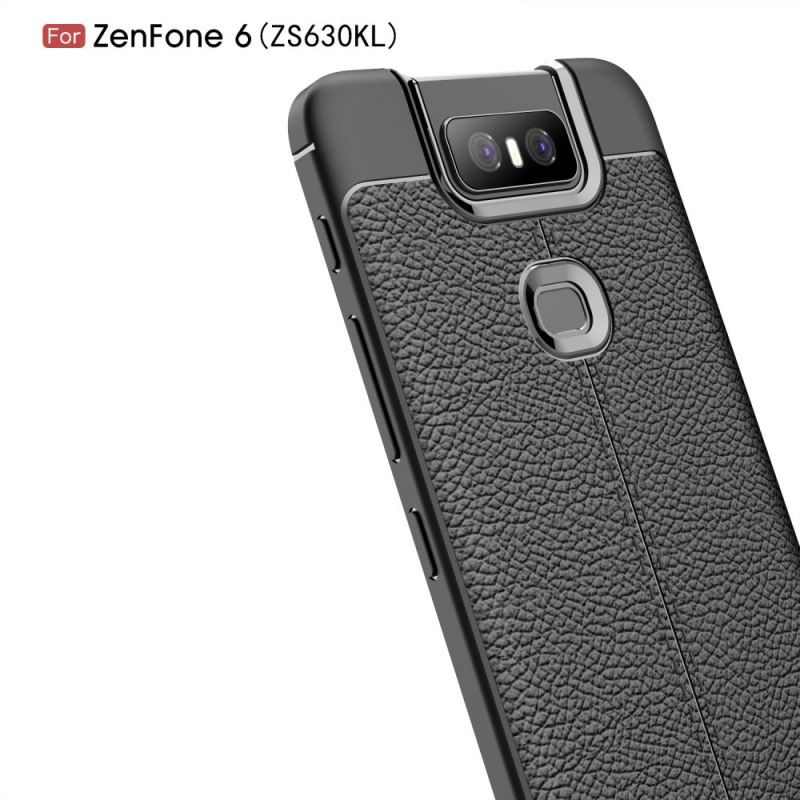 Kuori Asus ZenFone 6 Punainen Musta Kaksilinjainen Litsi Nahkainen Vaikutus