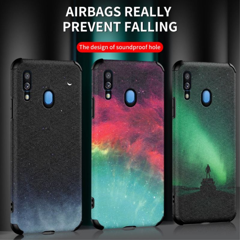 Case Kuoret Samsung Galaxy A40 Punainen Musta Puhelinkuoret Silikoni- Ja Astraalinahkaefekti